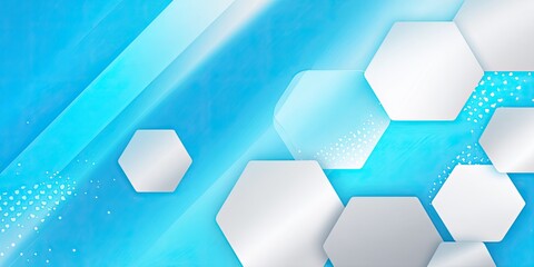 Abstract background with light blue gradients and layered white hexagons