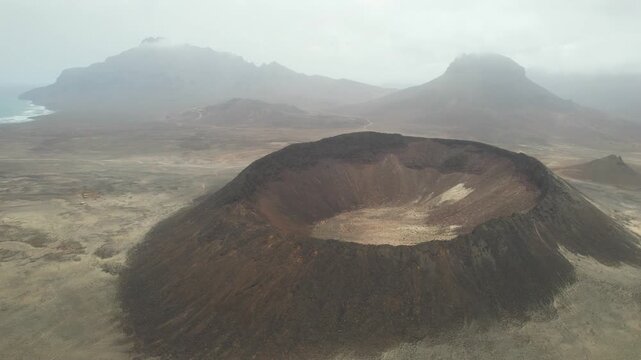 CAPE VERDE - 8.20.2025 - Excellent aerial footage panning the Vulcao Viana volcano on Sao Vicente, Cape Verde.