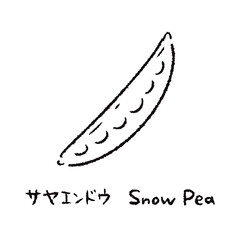 手描きのさやえんどう2_名称入_白黒