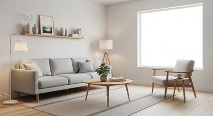 The living room has a Scandinavian theme, simple, functional and minimalist.