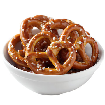 Bowl of salty pretzels isolated on transparent background.