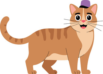 Fototapeta premium Adorable ginger cat wearing a purple hat