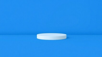 Clean white podium on a vibrant blue background for product display