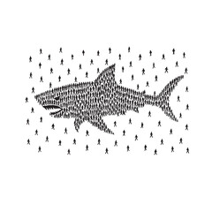 shark formed from hundreds of tiny human silhouette vector illustration