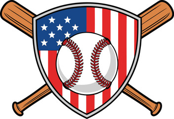 Classic american baseball emblem featuring crossed bats and a baseball over the united states flag