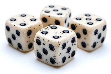 Group of Ivory Dice with Black Pips, Game of Chance, White Background