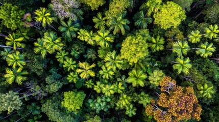 Naklejka premium Exploring vibrant foliage diversity tropical rainforest aerial photography lush environment bird's eye view nature's beauty