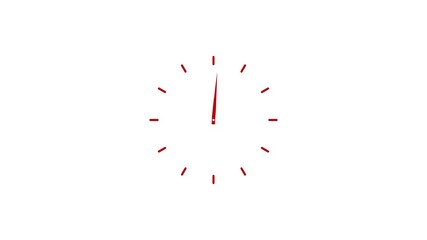 12 hours clock dial loop, twenty-four hours time lapse animation. Twelve hours clock run, moving time arrows. Hours appear on a white background