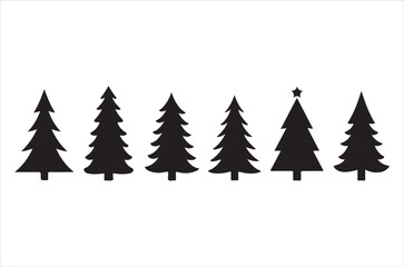 Obraz premium Tree silhouette vector bundle, black tree icons set, pine, oak, leafless and forest trees, nature illustration elements for design, bare and leafy trees, botanical, icon, Isolated, retro on white back