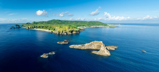 Aerial view of green island in Taiwan