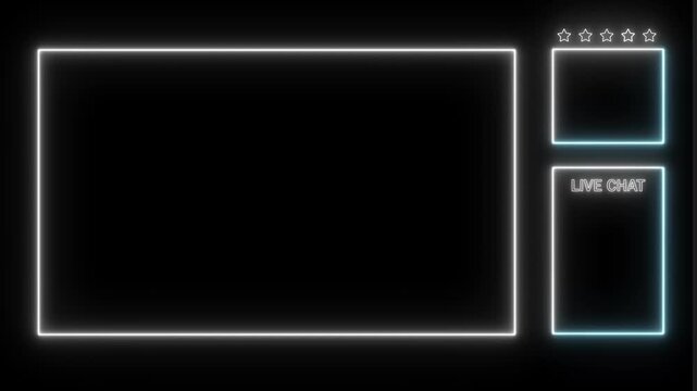 Glowing neon square frame icon animation. Neon Sign looping facecam and chat for live streaming ,Frame border HUD element, Neon light frame rectangle frame icon on a background.