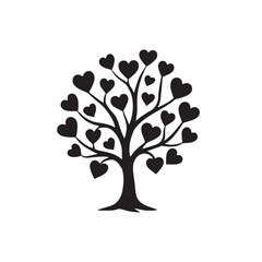 Obraz premium Valentines day heart tree, silhouette vector illustration