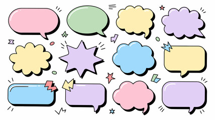 Fototapeta premium Vibrant pastel speech bubbles and graphic elements offer dynamic communication and creative expression possibilities for modern design projects.