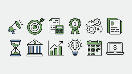 Stunning business icons representing growth, strategy, finance, and success for modern presentations and marketing campaigns