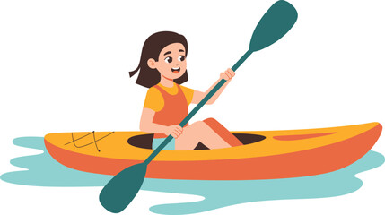 Girl kayaking on a yellow and orange kayak