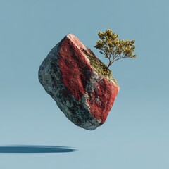Floating red rock with small tree