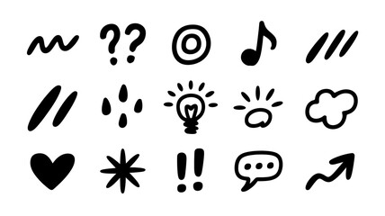 Charming hand-drawn icons spark creativity and convey ideas with a playful yet professional touch for modern design projects.