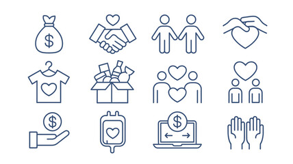 Showcasing compassion and generosity through diverse icons of giving, support, and community connection for impactful projects.