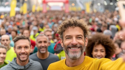 Exciting marathon event participants urban city action shot vibrant atmosphere close-up view community spirit