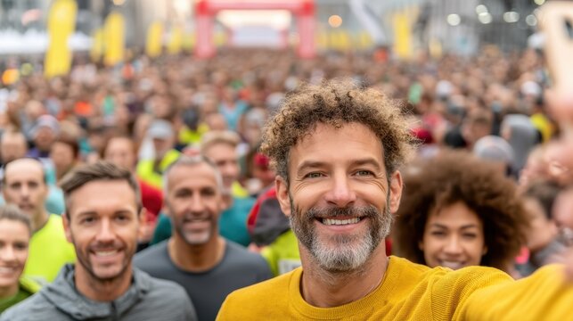 Exciting marathon event participants urban city action shot vibrant atmosphere close-up view community spirit