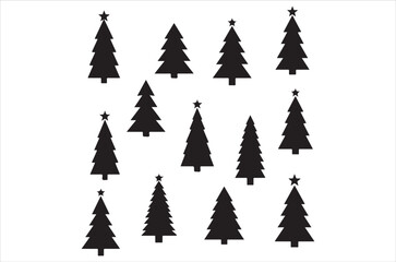 Obraz premium Tree silhouette vector bundle, black tree icons set, pine, oak, leafless and forest trees, nature illustration elements for design, bare and leafy trees, botanical, icon, Isolated, retro on white back
