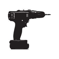 Silhouette of Cordless Drill with Battery and Drill Bit