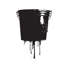 Silhouette of Dripping Black Paint Bucket on White Background