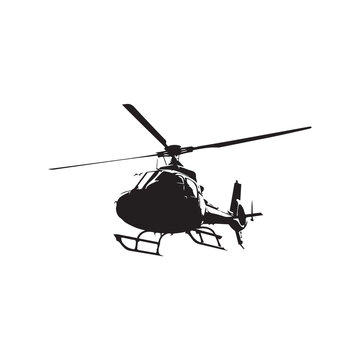 Silhouette of Eurocopter AS350 &Eacute;cureuil Helicopter Isolated on White Background