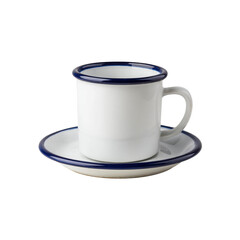 Enamel Coffee Cup and Saucer Set with Navy Blue Rim