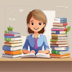 Vector Image:  Back to School - So Many Books - So Much Homework - Frustration In Action 2