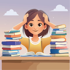 Vector Image:  Back to School - So Many Books - So Much Homework - Frustration In Action 8
