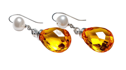 Elegant Pearl and Gemstone Earrings: An exquisite pair of earrings featuring lustrous pearls and radiant, faceted gemstones, presented with captivating detail, showcasing their luxurious appeal.
