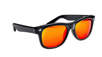 Sunglasses's view : Stylish sunglasses with vibrant orange lenses, set against a backdrop designed to showcase their modern design and aesthetic appeal.
