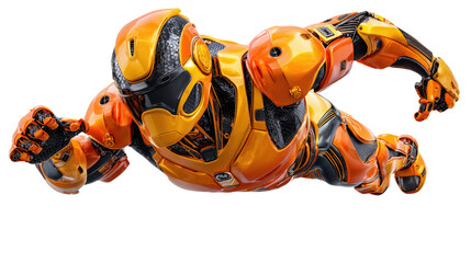 Future Armor: A futuristic armored figure, crafted with meticulous detail, soars dynamically through the air, embodying strength and innovation. This image sparks imagination and wonder.