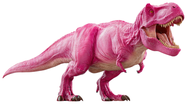 Pink Tyrannosaurus Rex: A whimsical depiction of a vibrant pink Tyrannosaurus Rex, a symbol of prehistoric power.