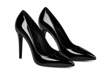 Pair of black high heels on transparent background