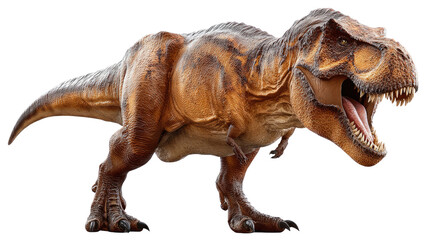Fototapeta premium Tyrannosaurus Rex Illustration: A fearsome Tyrannosaurus Rex strides confidently, its massive form and sharp teeth capturing the awe-inspiring presence of this prehistoric predator.
