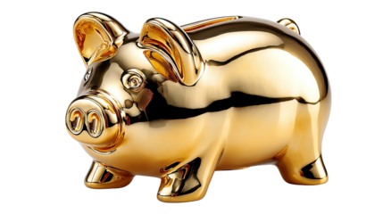 Golden Piggy Bank: A gleaming gold piggy bank, radiating affluence and a secure future, embodies the essence of wealth and financial well-being.