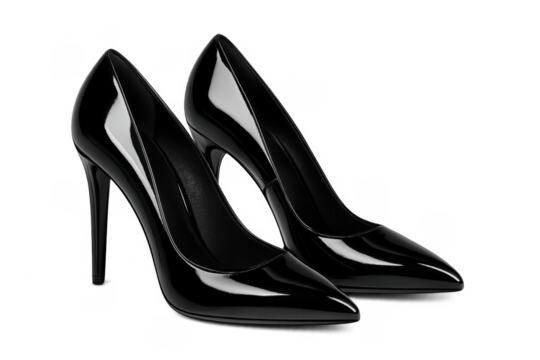Pair of black high heels on transparent background