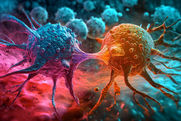 Medical Illustration of Cancer Cell Mutation. Cancer Cells Spreading in Human Body. Generated AI