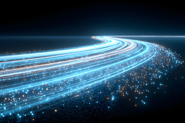 Abstract blue light trails on dark background