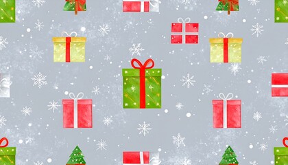Watercolor Christmas Gift Pattern Background
