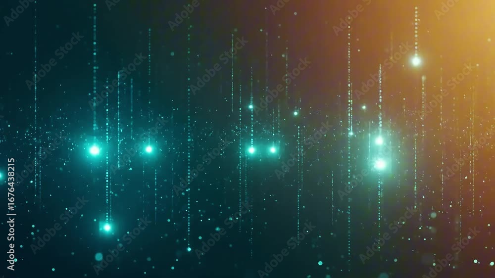 Poster abstract digital background with glowing particles and light streaks creating a dynamic atmosphere