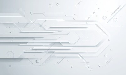 Abstract white technological design with layered shapes and lines