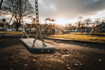 Fototapeta premium Empty swing set in a park on a sunny day.