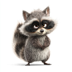 Cute cartoon raccoon isolated on white background