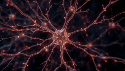 Neuron structure with connected pathways on a dark background