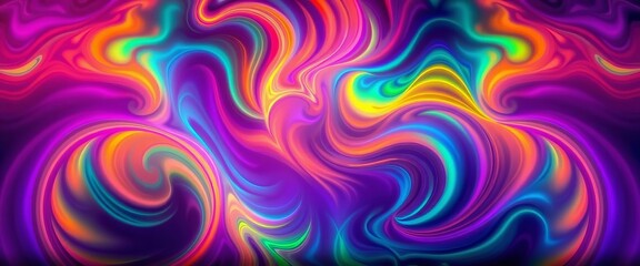 Obraz premium Swirling neon fractal patterns in vibrant hues creating a hypnotic, dreamlike backdrop, psychedelic, magic