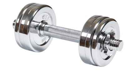 Chrome dumbbell isolated on transparent background .