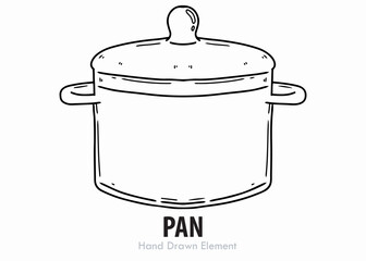 Vector illustration of a glass jar of jam next to a stainless steel saucepan with a lid and red handles, isolated on a white kitchen background